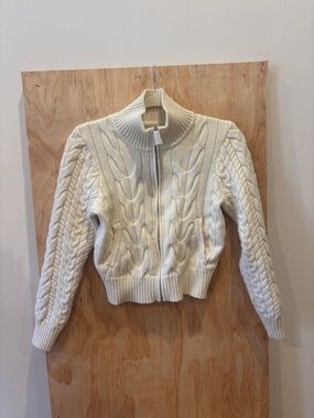 Cream Cable-Knit Zip-Front Women's Sweater